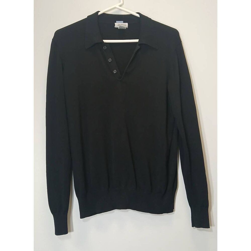 Barneys new york mens small silk cotton black polo sweater lightweight